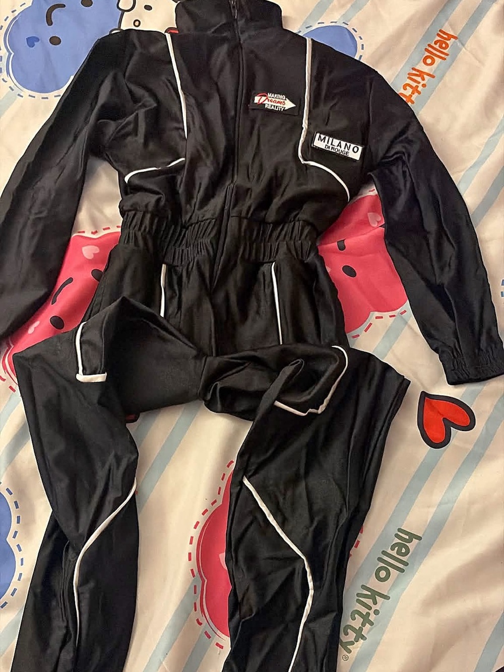 Milano Black Kids One-Piece Jumpsuit with White Piping